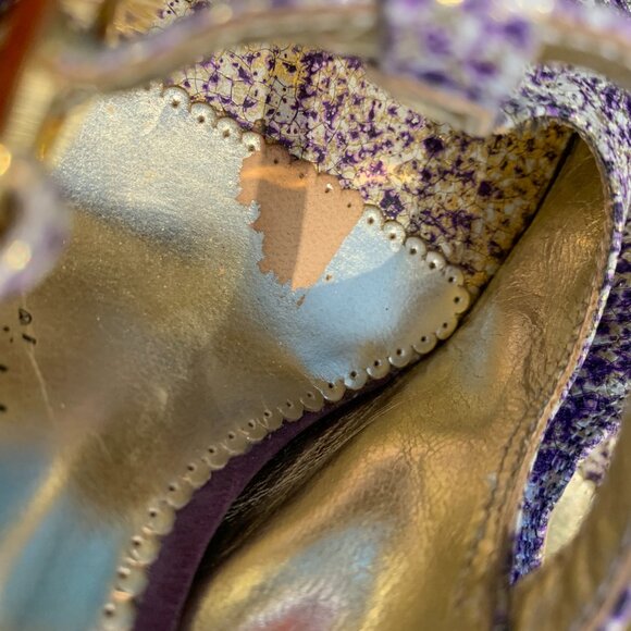 Giorgio Piergentili peep toe sling back heel, metallic gold, ivory, purple, s 6 - Picture 5 of 15